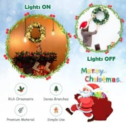 24 In. Pre-lit Full Decorated Artificial Christmas Wreath With LED Lights And Timer 13 24 In. Pre-lit Full Decorated Artificial Christmas Wreath With LED Lights And Timer -Northlight Shop gymax christmas wreaths gym08522 44 1000