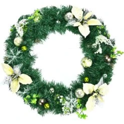 24 In. Pre-lit Full Decorated Artificial Christmas Wreath With LED Lights And Timer