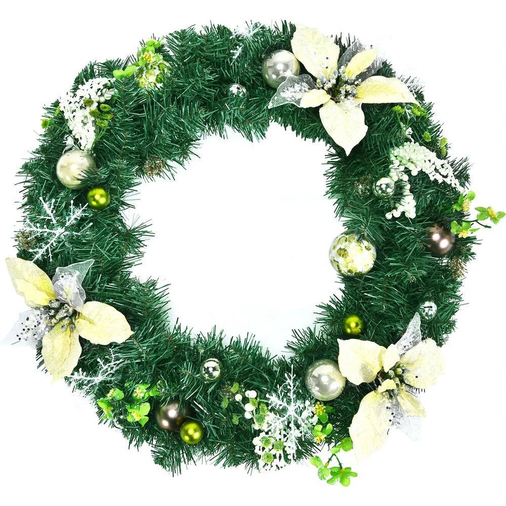 24 In. Pre-lit Full Decorated Artificial Christmas Wreath With LED Lights And Timer 1 24 In. Pre-lit Full Decorated Artificial Christmas Wreath With LED Lights And Timer