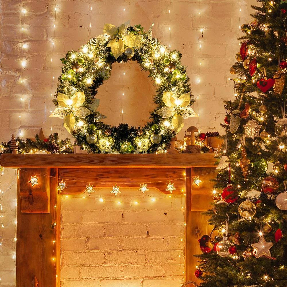 24 In. Pre-lit Full Decorated Artificial Christmas Wreath With LED Lights And Timer 2 24 In. Pre-lit Full Decorated Artificial Christmas Wreath With LED Lights And Timer - Image 2