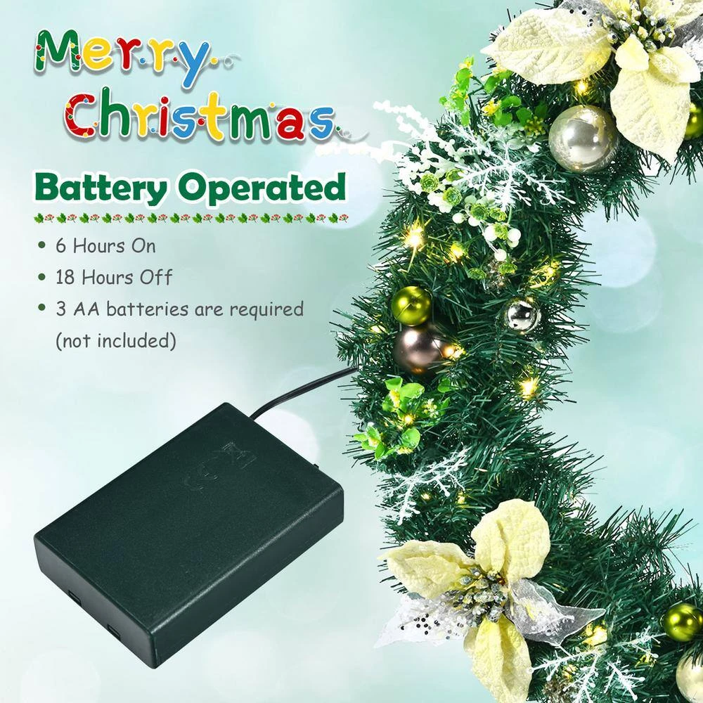 24 In. Pre-lit Full Decorated Artificial Christmas Wreath With LED Lights And Timer 7 24 In. Pre-lit Full Decorated Artificial Christmas Wreath With LED Lights And Timer - Image 7