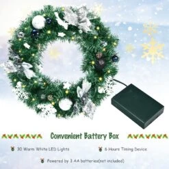 20 In. Pre-Lit Artificial Christmas Wreath Full-Decorated With LED Lights And Timer -Northlight Shop gymax christmas wreaths gym08523 44 1000