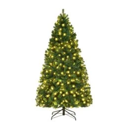 7 Ft. Pre-Lit PVC Artificial Christmas Tree Hinged LED Lights Metal Stand