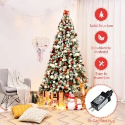 7.5 Ft. Pre-lit Snow Flocked Artificial Christmas Tree Hinged Pine Tree Holiday Decoration -Northlight Shop gymax pre lit christmas trees gym06135 44 1000