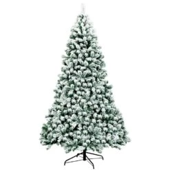 7.5 Ft. Pre-lit Snow Flocked Artificial Christmas Tree Hinged Pine Tree Holiday Decoration