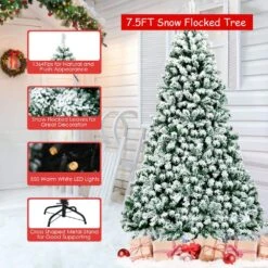 7.5 Ft. Pre-lit Snow Flocked Artificial Christmas Tree Hinged Pine Tree Holiday Decoration -Northlight Shop gymax pre lit christmas trees gym06135 66 1000
