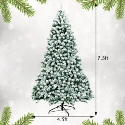 7.5 Ft. Pre-lit Snow Flocked Artificial Christmas Tree Hinged Pine Tree Holiday Decoration -Northlight Shop gymax pre lit christmas trees gym06135 c3 1000