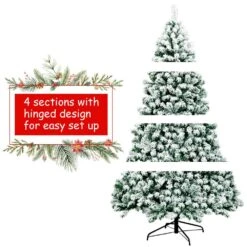 7.5 Ft. Pre-lit Snow Flocked Artificial Christmas Tree Hinged Pine Tree Holiday Decoration -Northlight Shop gymax pre lit christmas trees gym06135 fa 1000