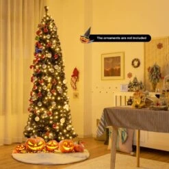 7 Ft. Pre-Lit Black Halloween Artificial Christmas Tree Artificial PVC Slim Pencil Christmas Tree -Northlight Shop gymax pre lit christmas trees gym08655 31 1000