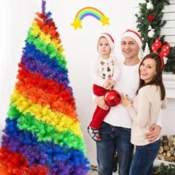 7 Ft. Colorful Rainbow Hinged Artificial Christmas Tree Holiday Decor With Metal Stand -Northlight Shop gymax unlit christmas trees gym07769 1f 1000