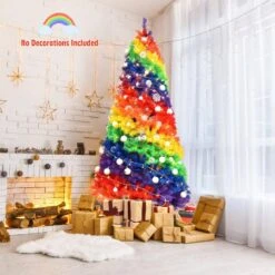 7 Ft. Colorful Rainbow Hinged Artificial Christmas Tree Holiday Decor With Metal Stand -Northlight Shop gymax unlit christmas trees gym07769 31 1000