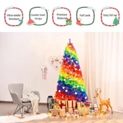 7 Ft. Colorful Rainbow Hinged Artificial Christmas Tree Holiday Decor With Metal Stand -Northlight Shop gymax unlit christmas trees gym07769 44 1000