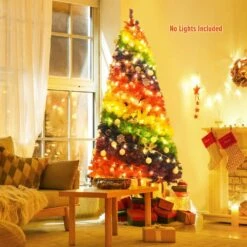 7 Ft. Colorful Rainbow Hinged Artificial Christmas Tree Holiday Decor With Metal Stand -Northlight Shop gymax unlit christmas trees gym07769 4f 1000
