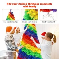 7 Ft. Colorful Rainbow Hinged Artificial Christmas Tree Holiday Decor With Metal Stand -Northlight Shop gymax unlit christmas trees gym07769 77 1000