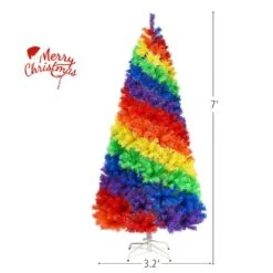 7 Ft. Colorful Rainbow Hinged Artificial Christmas Tree Holiday Decor With Metal Stand -Northlight Shop gymax unlit christmas trees gym07769 c3 1000