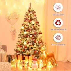 6 Ft. Snow Flocked Artificial Christmas Tree Hinged Pine Tree With Metal Stand -Northlight Shop gymax unlit christmas trees gymhd0006 44 1000