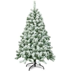 6 Ft. Snow Flocked Artificial Christmas Tree Hinged Pine Tree With Metal Stand