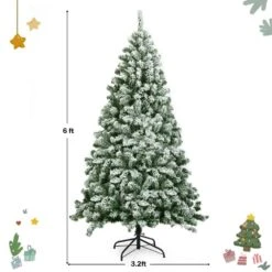 6 Ft. Snow Flocked Artificial Christmas Tree Hinged Pine Tree With Metal Stand -Northlight Shop gymax unlit christmas trees gymhd0006 66 1000