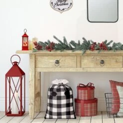 28 In. Black And White Buffalo Check Christmas Santa Bag -Northlight Shop haute decor christmas gift bags dcsb0003 31 1000