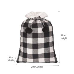28 In. Black And White Buffalo Check Christmas Santa Bag -Northlight Shop haute decor christmas gift bags dcsb0003 4f 1000