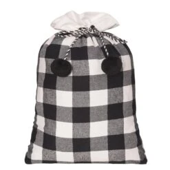 28 In. Black And White Buffalo Check Christmas Santa Bag