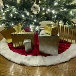 54 In. Burgundy Velvet Fabric Christmas Tree Skirt 7 54 In. Burgundy Velvet Fabric Christmas Tree Skirt -Northlight Shop haute decor christmas tree skirts dcts0001 31 1000