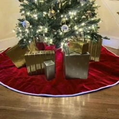 80 In. Burgundy Polyester Santa Bag Christmas Tree Skirt 7 80 In. Burgundy Polyester Santa Bag Christmas Tree Skirt -Northlight Shop haute decor christmas tree skirts sbts8001 31 1000