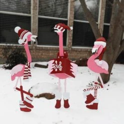 17.7 In. Christmas Metal Flamingo Trio Yard Art -Northlight Shop haute decor christmas yard decorations dcyd0005 31 1000