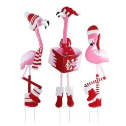 17.7 In. Christmas Metal Flamingo Trio Yard Art