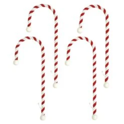 9 In. Red And White Polyester Candy Cane Stocking Holder 4-Pack