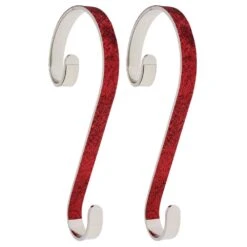 6 In. Steel Red Glitter Stocking Scrolls Holders (2-Pack)