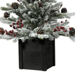 3 Ft. Unlit Flocked Stockhorn Artificial Christmas Tree With Black Wooden Pot 7 3 Ft. Unlit Flocked Stockhorn Artificial Christmas Tree With Black Wooden Pot -Northlight Shop haute decor unlit christmas trees dcct0302u 4f 1000
