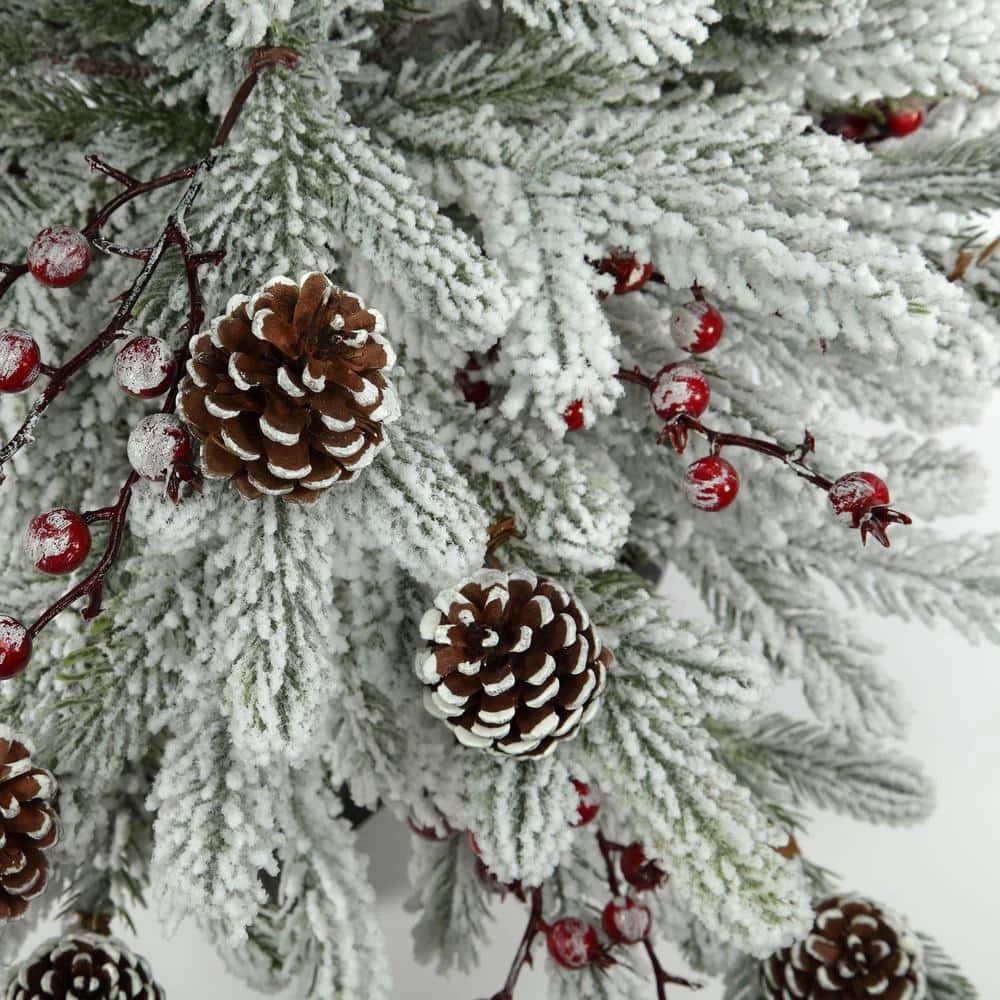 3 Ft. Unlit Flocked Stockhorn Artificial Christmas Tree With Black Wooden Pot 2 3 Ft. Unlit Flocked Stockhorn Artificial Christmas Tree With Black Wooden Pot - Image 2