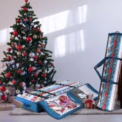 40 In. Blue Gift Wrapping Paper Storage Box And Holiday Accessories Storage And Waterproof Wrapping Storage Bag -Northlight Shop hearth harbor wrapping paper storage hhhs01 hhhs02 31 1000