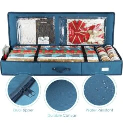 40 In. Blue Gift Wrapping Paper Storage Box And Holiday Accessories Storage And Waterproof Wrapping Storage Bag -Northlight Shop hearth harbor wrapping paper storage hhhs01 hhhs02 4f 1000