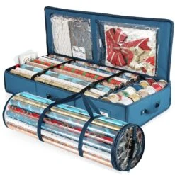 40 In. Blue Gift Wrapping Paper Storage Box And Holiday Accessories Storage And Waterproof Wrapping Storage Bag