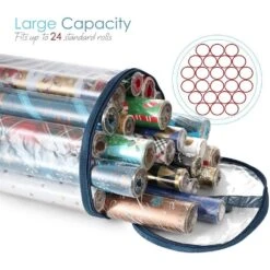 Blue Christmas Wrapping Paper Storage Bag PVC Construction -Northlight Shop hearth harbor wrapping paper storage hhhs02 1f 1000