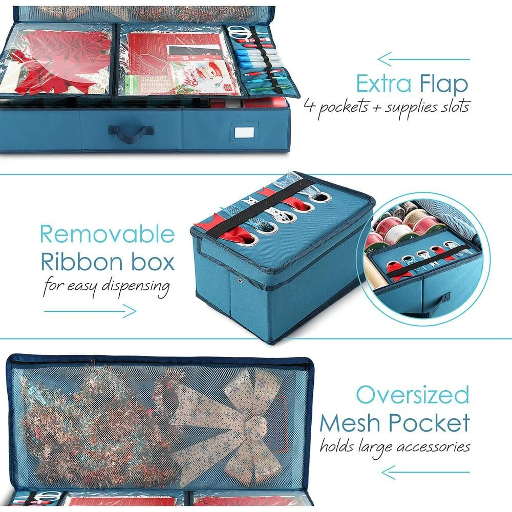 Blue Large Christmas Wrapping Paper Storage Box 4 Blue Large Christmas Wrapping Paper Storage Box - Image 4