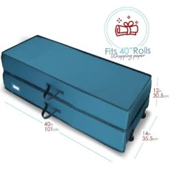 Blue Extra-large Christmas Wrapping Paper Storage Box With Wheels -Northlight Shop hearth harbor wrapping paper storage hhhs09 fa 1000