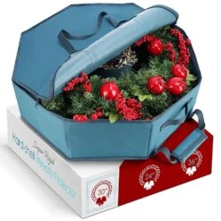 30 In. Blue Non-Woven Fabric Wreath Storage Container -Northlight Shop hearth harbor wreath storage hhhs12 30 fa 1000