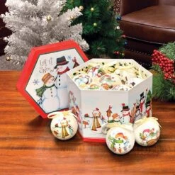 Let It Snow Christmas Tree Ornaments In Decorative Box (Set Of 14)