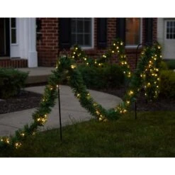 50 Ft. Long Pre-Lit Christmas Garland Pathway Lights 400 5 Mm Warm White LED Lights - 6 Shepherds Hooks Included -Northlight Shop holiscapes christmas pathway lights garland pathway c3 1000