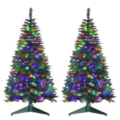 3 Ft. Tall Multi-Colored LED Lighted Pathway Christmas Trees, A/C Powered (2-Pack)