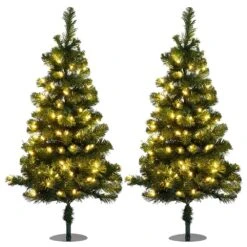 3 Ft. Tall White LED Lighted Pathway Christmas Trees, Battery Powered (2-Pack)