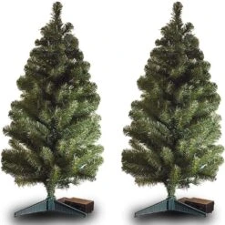 3 Ft. Tall White LED Lighted Pathway Christmas Trees, Battery Powered (2-Pack) -Northlight Shop holiscapes christmas pathway lights tree w 2pk b 76 1000