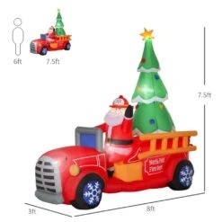 HOMCOM 7.8 Ft. Christmas Santa Inflatable Fire Truck Decoration With LED Lights, Automatic Inflation For Front Yard -Northlight Shop homcom christmas inflatables 844 386 1f 1000