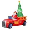 HOMCOM 7.8 Ft. Christmas Santa Inflatable Fire Truck Decoration With LED Lights, Automatic Inflation For Front Yard