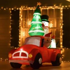 HOMCOM 8.2 Ft. Inflatable Santa Claus Driving A Car With Snowman, Penguin, Tree And Gift Box, Indoor Outdoor Decoration -Northlight Shop homcom christmas inflatables 844 407 4f 1000