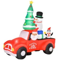 HOMCOM 8.2 Ft. Inflatable Santa Claus Driving A Car With Snowman, Penguin, Tree And Gift Box, Indoor Outdoor Decoration