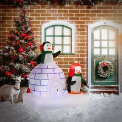 HOMCOM 5 Ft. X 4 Ft. Pre-Lit LED Penguin Christmas Inflatable -Northlight Shop homcom christmas inflatables 844 409v80 c3 1000